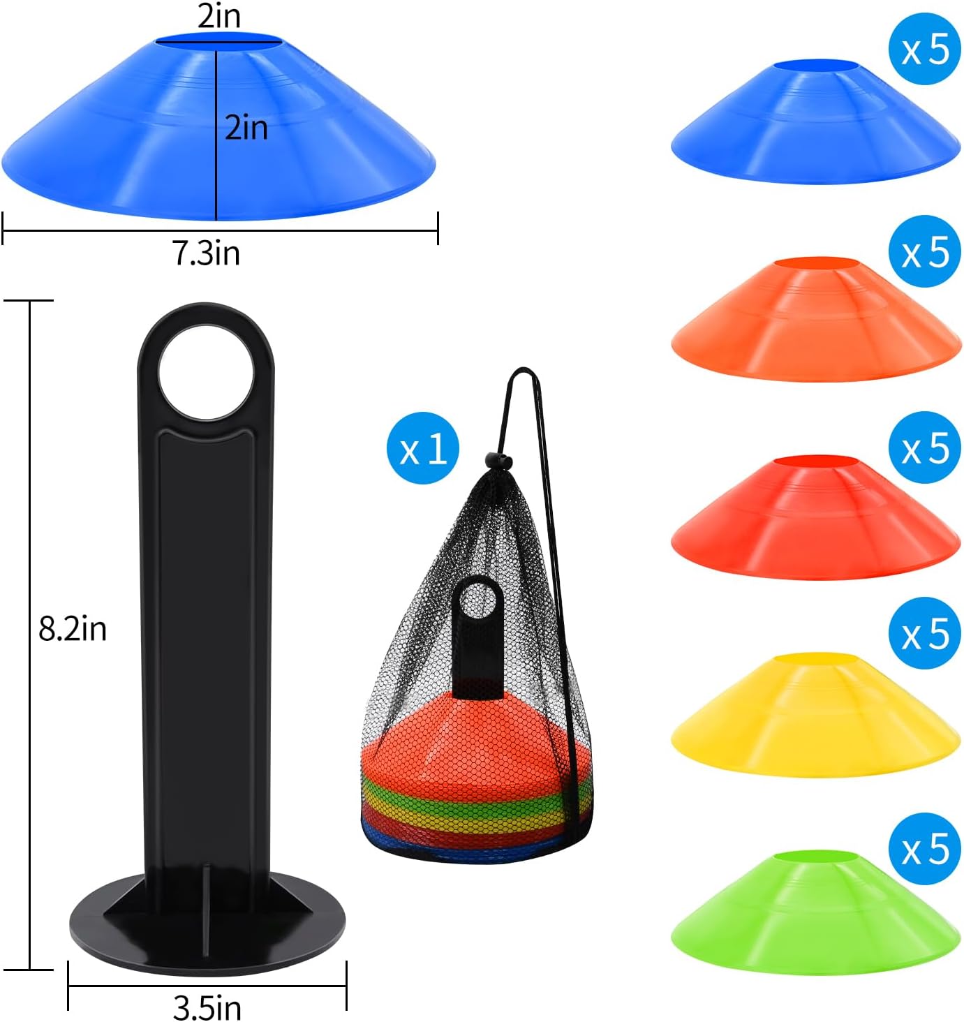 FGBNM Agility Disc Cones Training Set with Carry Bag 5 Colors