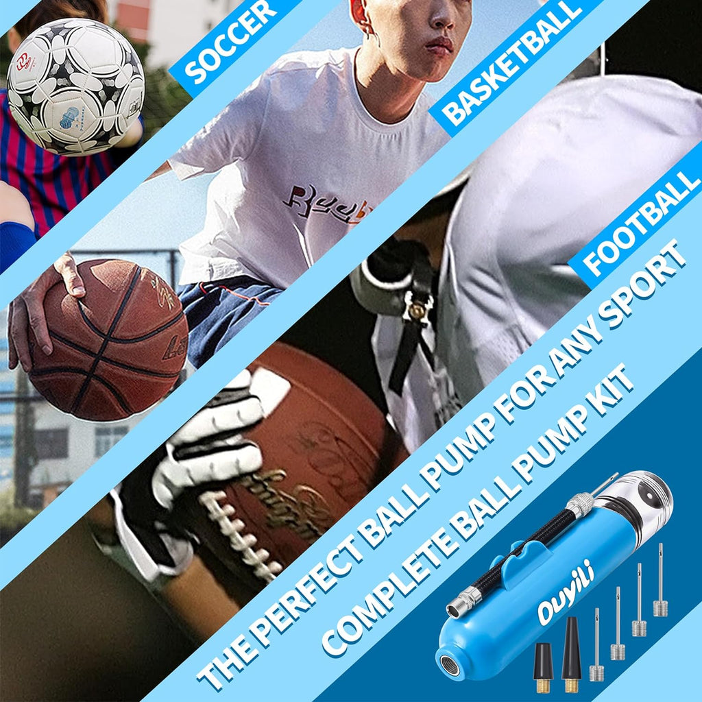 Ouyili Portable Dual Action Sports Ball Pump Kit Blue