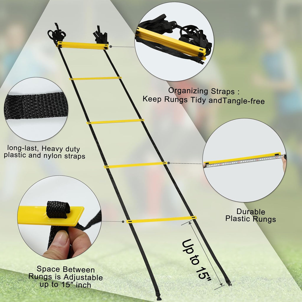 NKJIH 20ft Adjustable Agility Speed Ladder Training Equipment